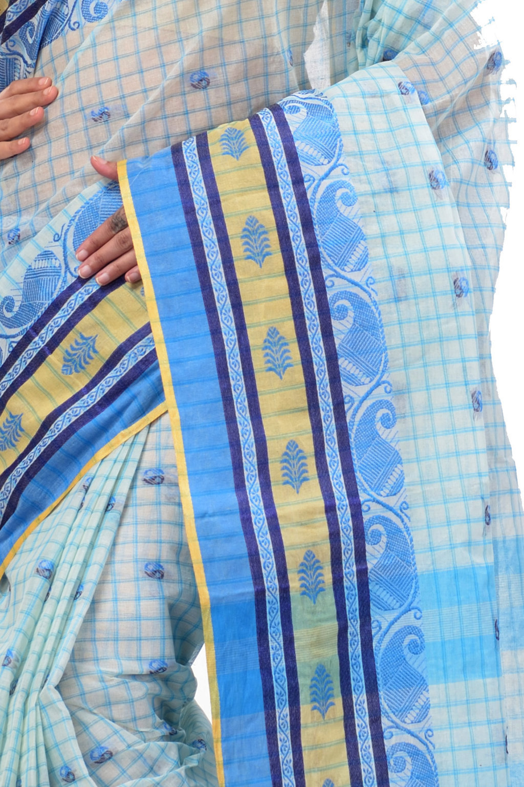 Off-White Pure Cotton ChakButi Tant Saree (128)